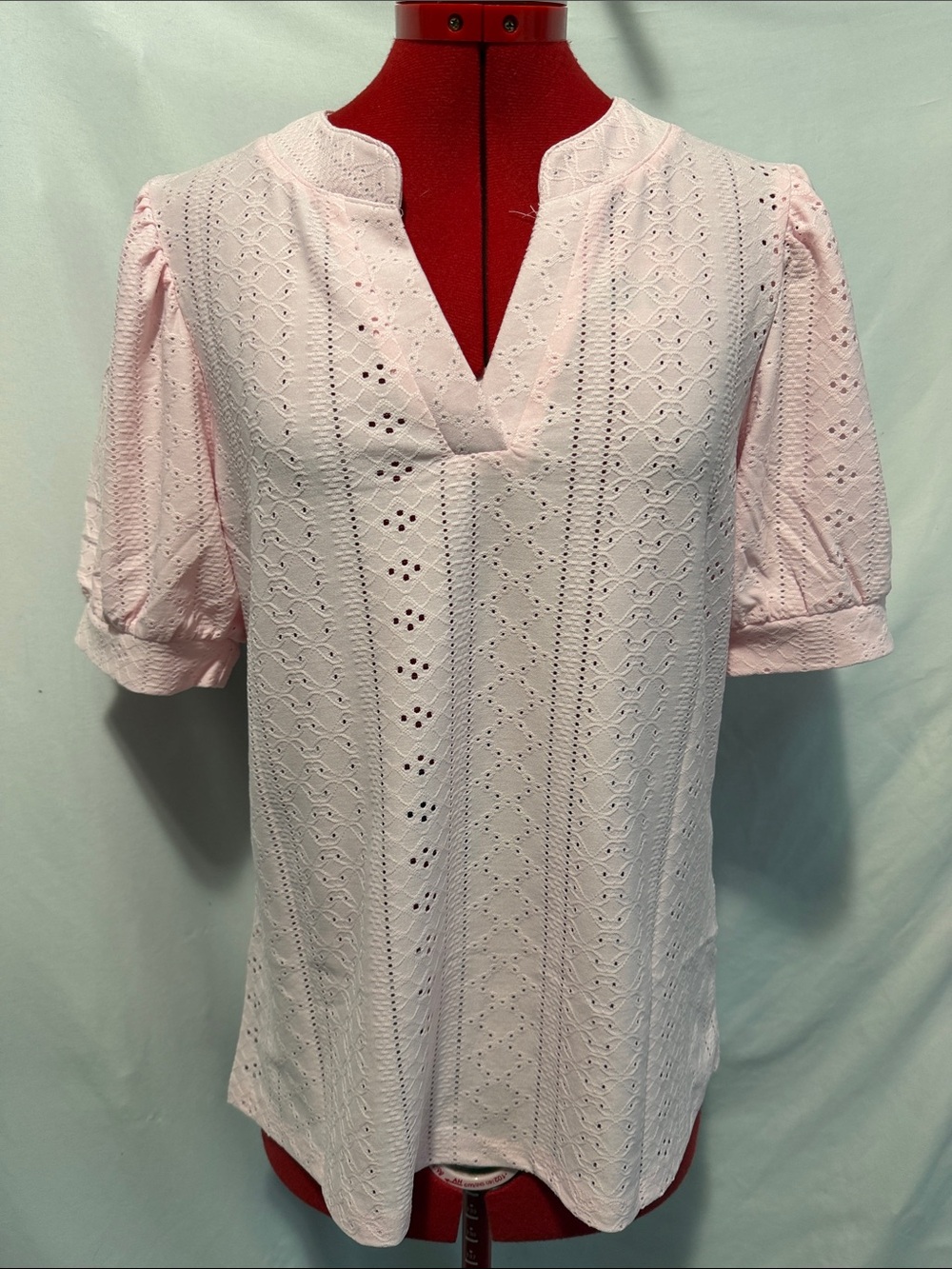 Light Pink Eyelet Notch-Neck Blouse